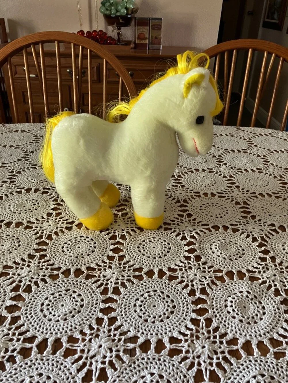 Vintage 1983 Animal Toy Imports 10” Plush Yellow Pony Horse